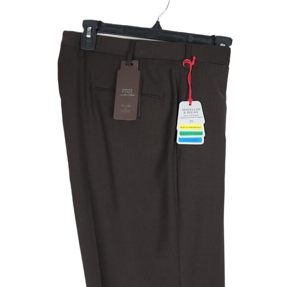 PT Torino PT01 Easy-Fit Plainweave Stretch Dress Pants Brown 38W US/ 54 IT NWT